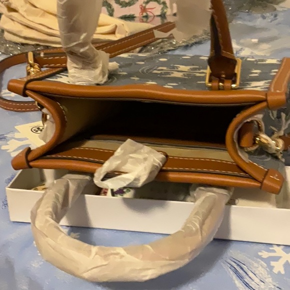 Tori Burch T Monogram Denim Mini Tote - Picture 9 of 16